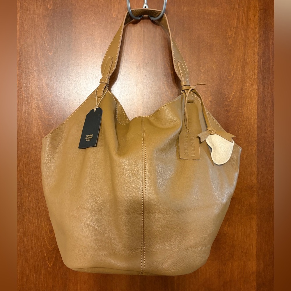 New Large Brown Pebble Leather Hobo Shoulder Tote